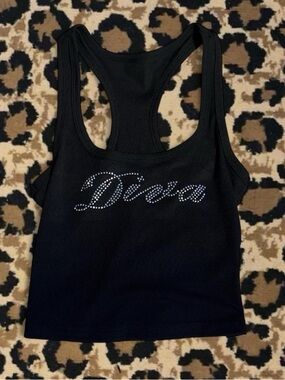 SHEIN Black Rhinestone 'Diva' Racerback Tank